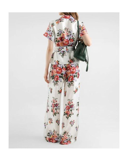 Dolce & Gabbana White Flower Bouquet-Printed Twill Vanity Shirt