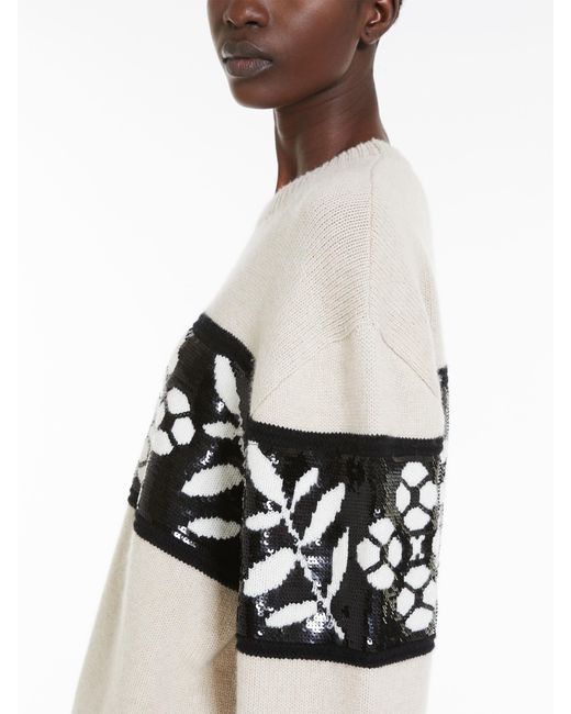 Max Mara White Wool Cashmere Round Neck Sweater