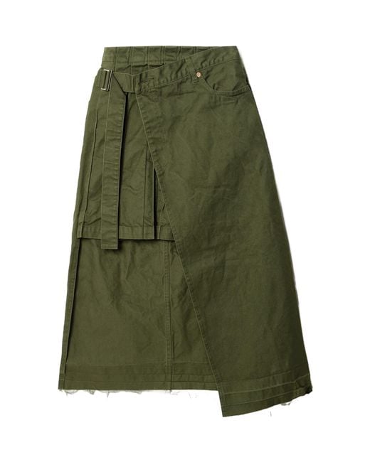 Sacai Green Asymmetrical Skirt