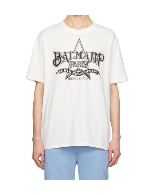 Balmain White Star T-Shirt for men