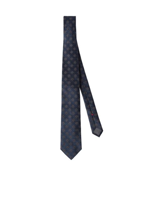Brunello Cucinelli Blue Geometric Pattern Tie for men