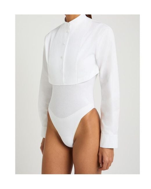 Alaïa White Cropped Shirt Cotton Bodysuit