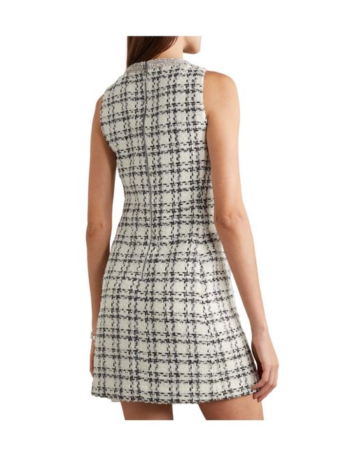 Alice + Olivia Multicolor Crystal Embellished Checked Tweed Mini Dress