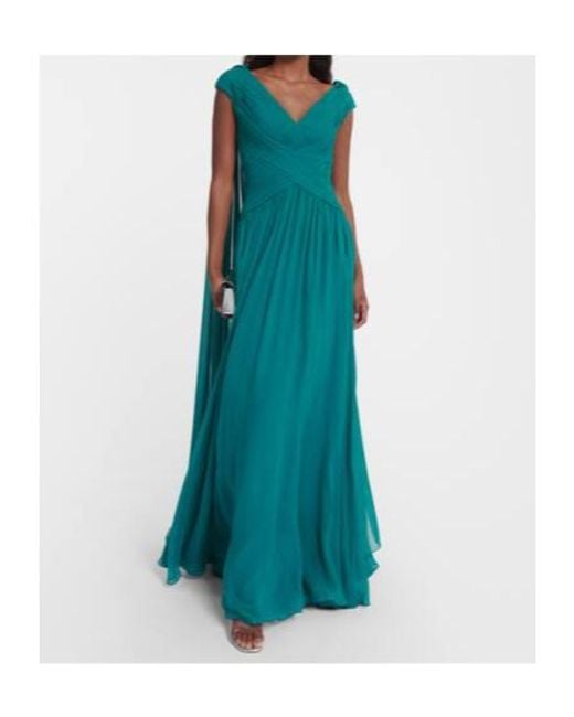 Elie Saab Green Caped Silk-Blend Gown