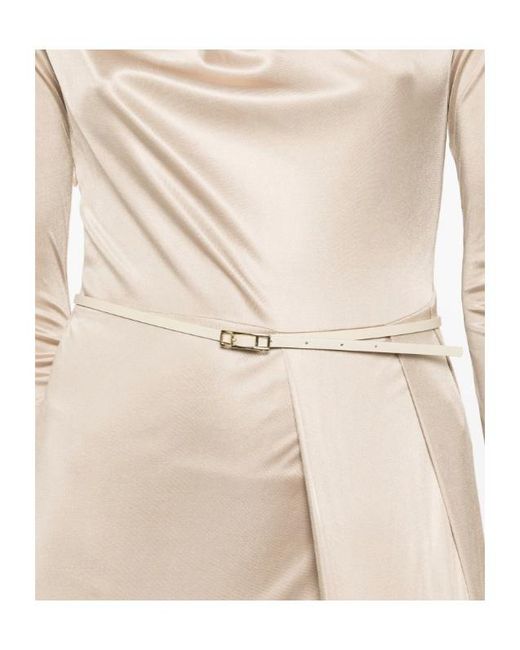 Fabiana Filippi Natural Draped Belted Midi Dress