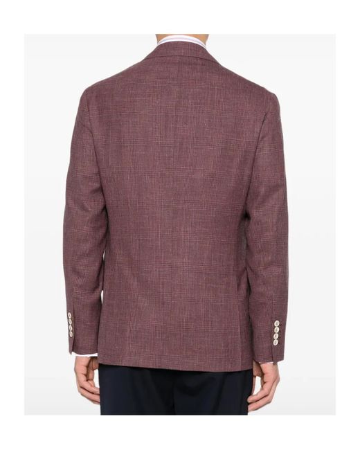 Brunello Cucinelli Purple Prince Of Wales Blazer for men