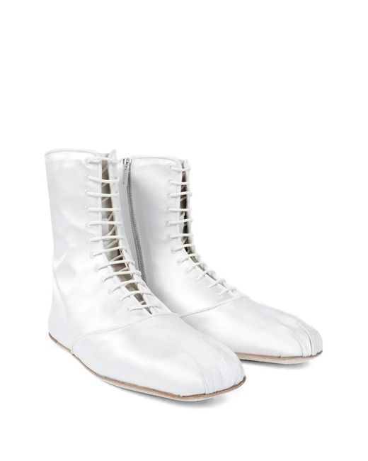 Ann Demeulemeester White Monil Lace-Up Satin Boots