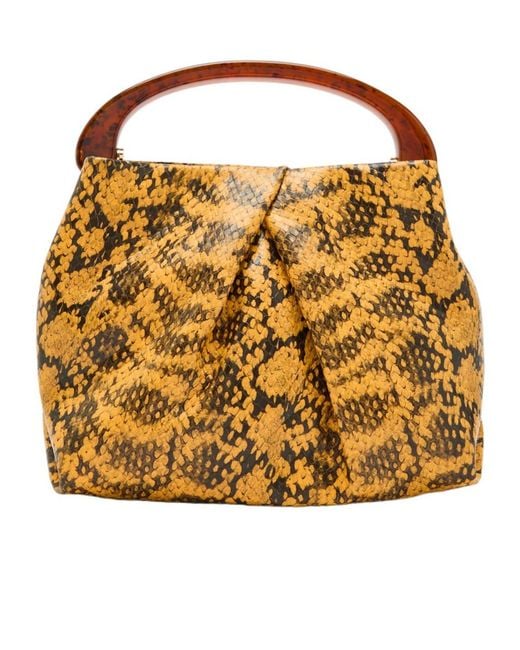 Dries Van Noten Metallic Snake-Effect Leather Top Handle Bag