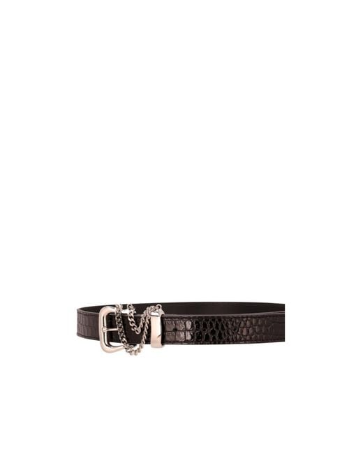 Alessandra Rich White Crocodile-Effect Chain-Detail Belt