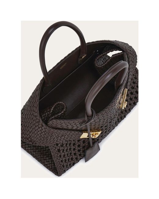 Ferragamo Black Ferragamo Hug Small Woven Tote Bag