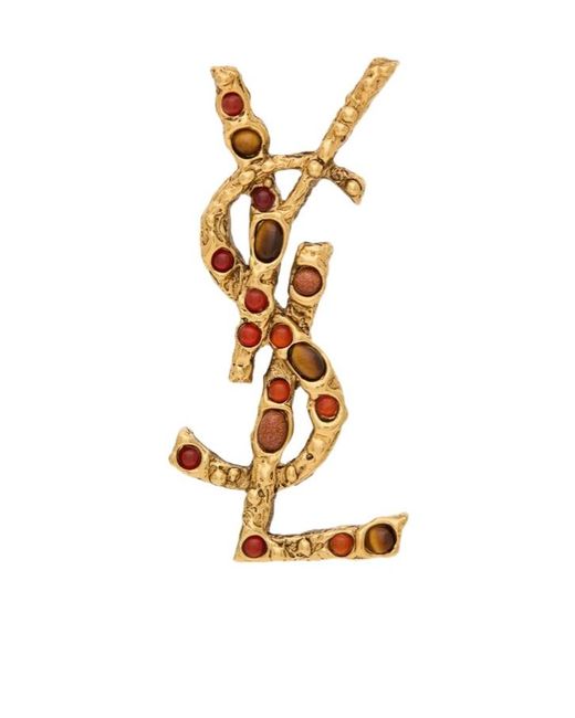 Saint Laurent Metallic Cassandre Embellished Brooch