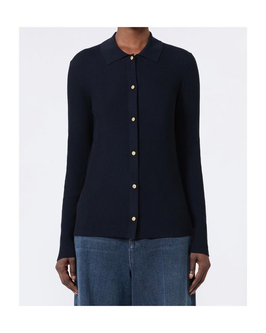 Max Mara Blue Collared Long-Sleeved Knit Sweater