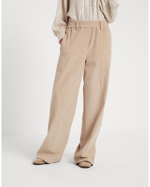 Brunello Cucinelli Natural Corduroy Wide-Leg Trousers