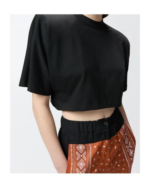Pinko Black Crewneck Cropped T-Shirt