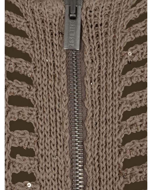 Peserico Brown Open-Knit Zip Cardigan