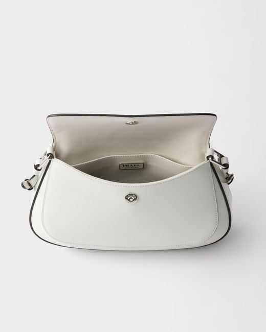 Prada White Cleo Brushed Leather Shoulder Bag
