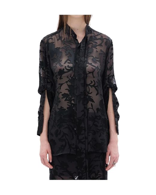 Ann Demeulemeester Black Dien Neck-Tie Floral Shirt