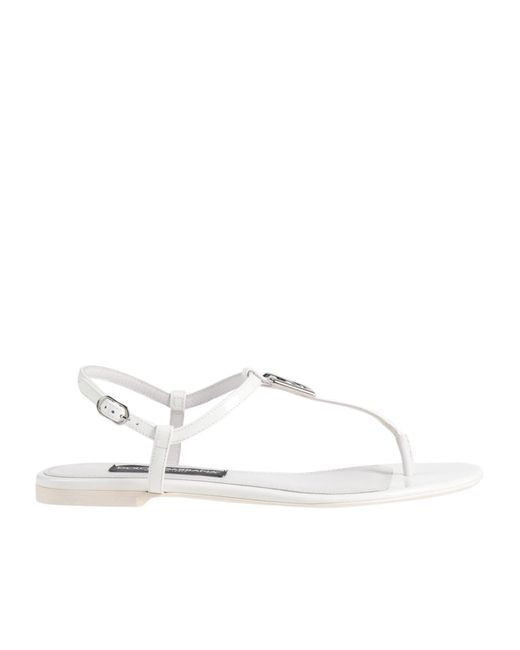 Dolce & Gabbana White Genuine Leather Patent Leather Sandals