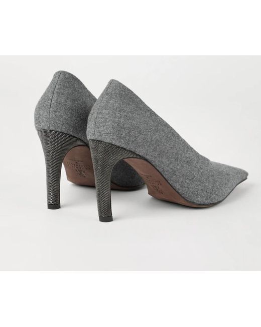 Brunello Cucinelli Gray 85Mm Flannel Pumps