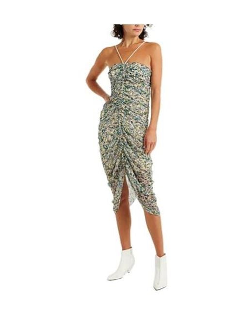 Isabel Marant Green Waisted Chiffon Printed Dress