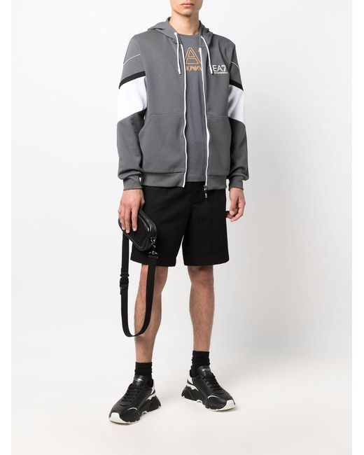 EA7 Gray Logo-Print Zip-Up Hoodie for men
