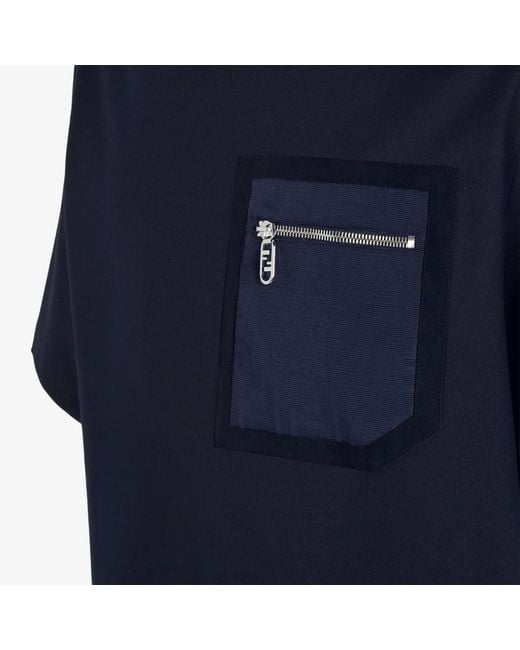 Fendi Blue Monogrammed Pocket Crewneck T-Shirt for men