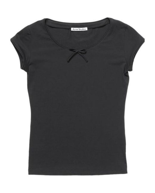 Acne Black Bow-Detail Cap-Sleeve T-Shirt
