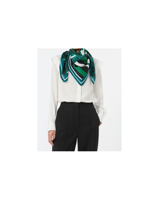 Max Mara Green Printed Silk Scarf
