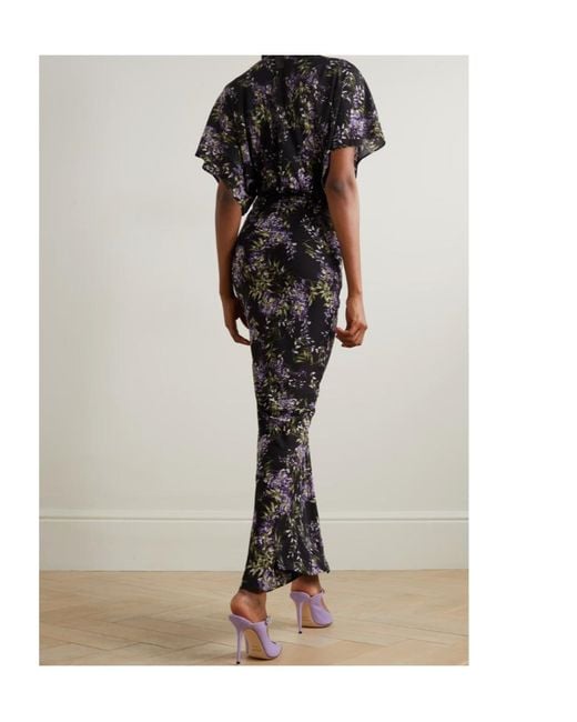 Norma Kamali Black Obie Cutout Floral-Print Georgette Gown