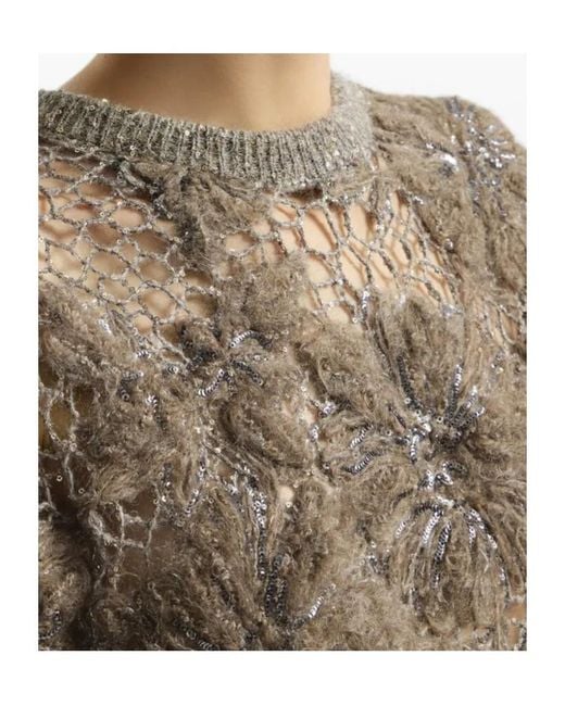 Brunello Cucinelli Multicolor Whispering Bloom Embroidery Knit T-Shirt