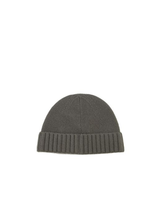 Stone Island Gray Logo Patch Ribbed Beanie for men