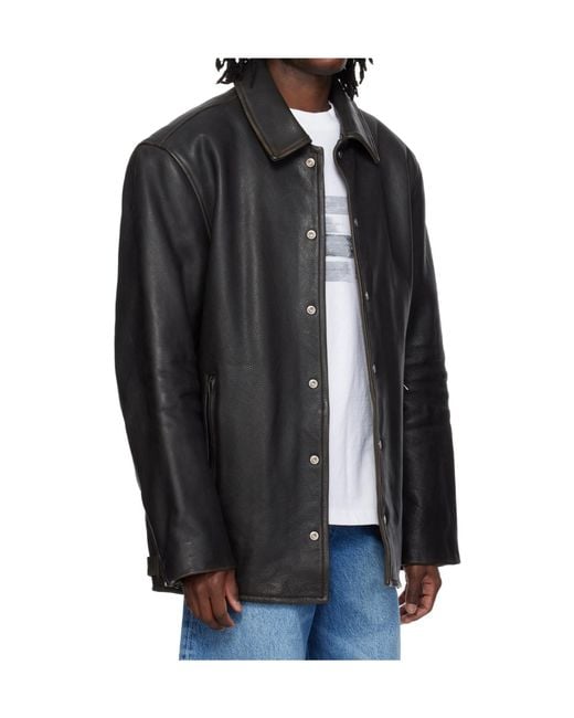 Alexander Wang Black Snap Front Leather Jacket for men