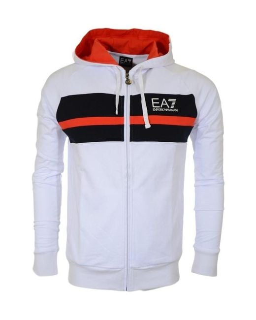 EA7 White Logo Printed Hooded Casual Jacket for men