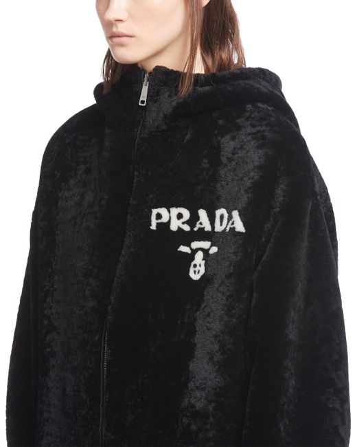 Prada Black Reversible Gabardine And Shearling Jacket