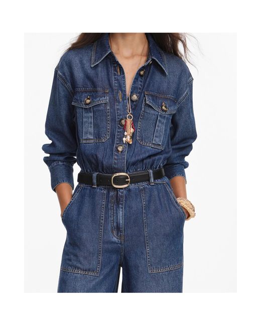 Self-Portrait Blue Belted Utility Jumpsuit