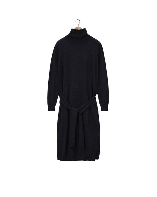 Lemaire Black Trompe L'Oeil Turtleneck Belted Midi Dress