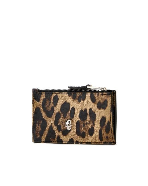 McQueen White Leopard Printed Zipprf Card Holder