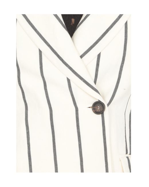 Brunello Cucinelli White Striped Tailored Blazer