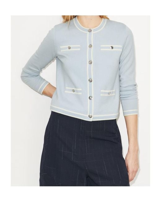 Tory Burch Blue Kendra Crewneck Buttoned Cardigan