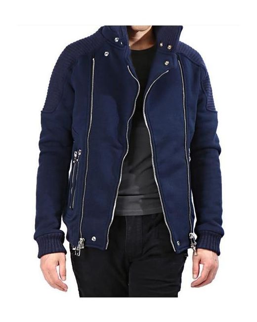 Balmain Blue Biker Double Zip Jacket for men