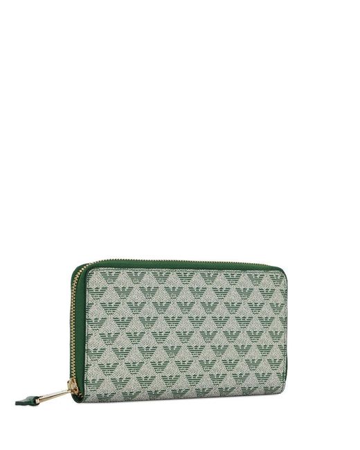 Emporio Armani Green Long Full Zipper Wallet