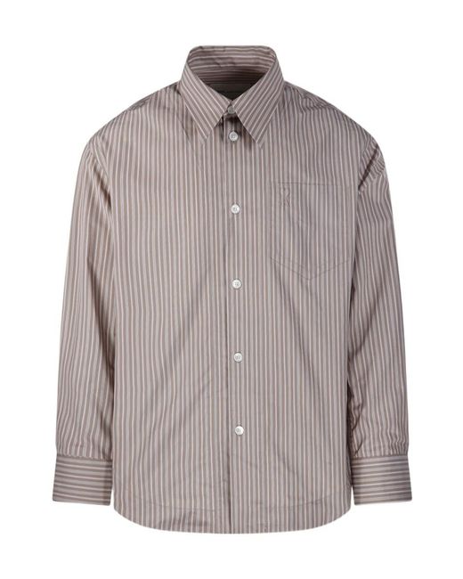 AMI Brown Long Sleeved Striped Shirt for men