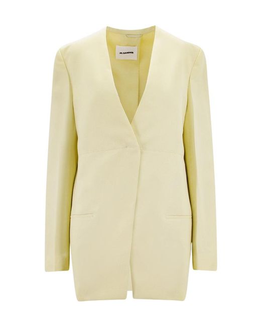 Jil Sander Metallic V-Neck Single-Breasted Tailored Blazer