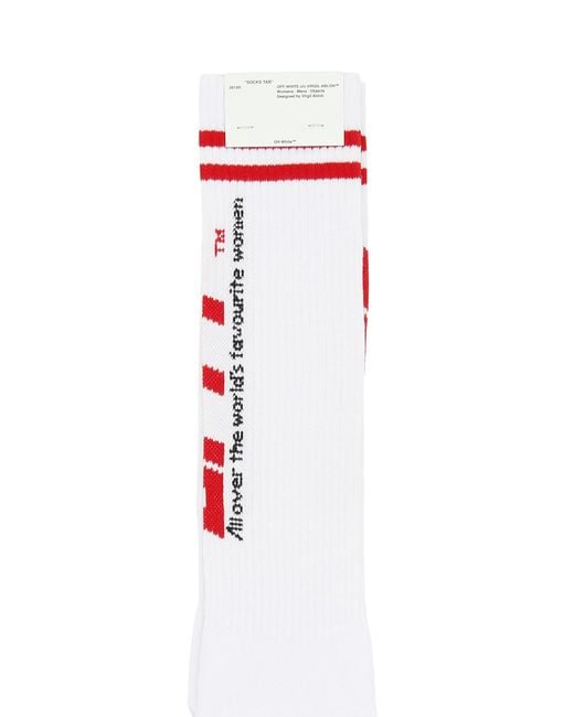 Off-White c/o Virgil Abloh White Logo Print Striped Socks