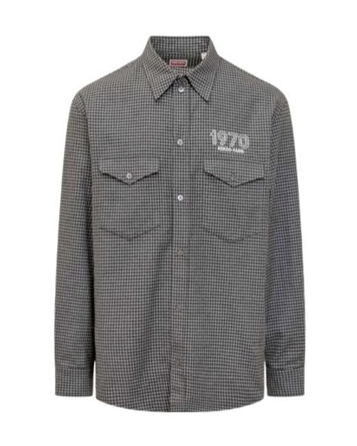 KENZO Gray Logo Detaile Plaid Shirt for men