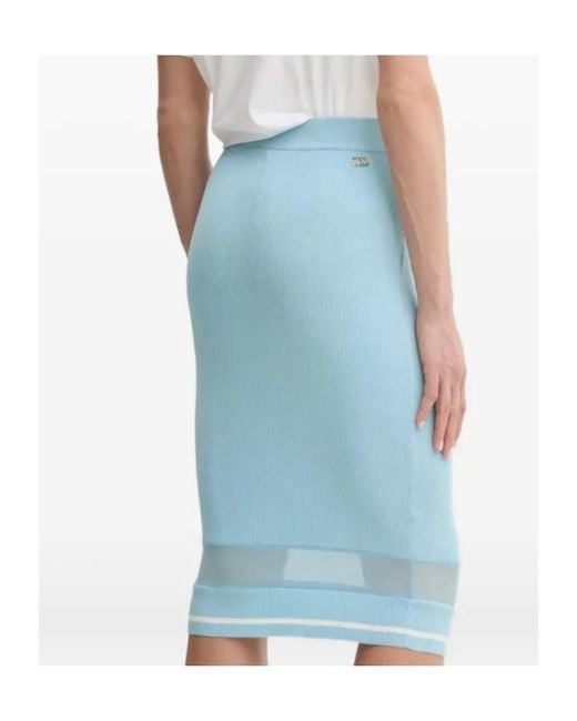 Liu Jo Blue Ribbed-Knit Mesh-Insert Skirt