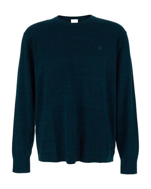 Calvin Klein Blue Logo Crewneck Knitwear for men