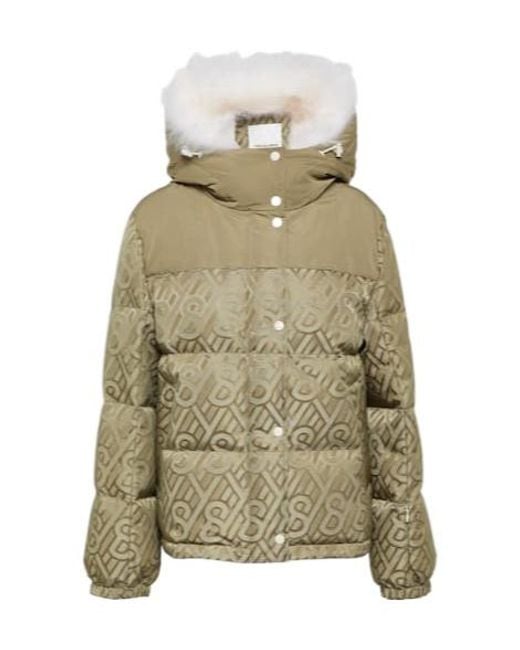 Yves Salomon Green Logo Shearling-Trimmed Down Jacket