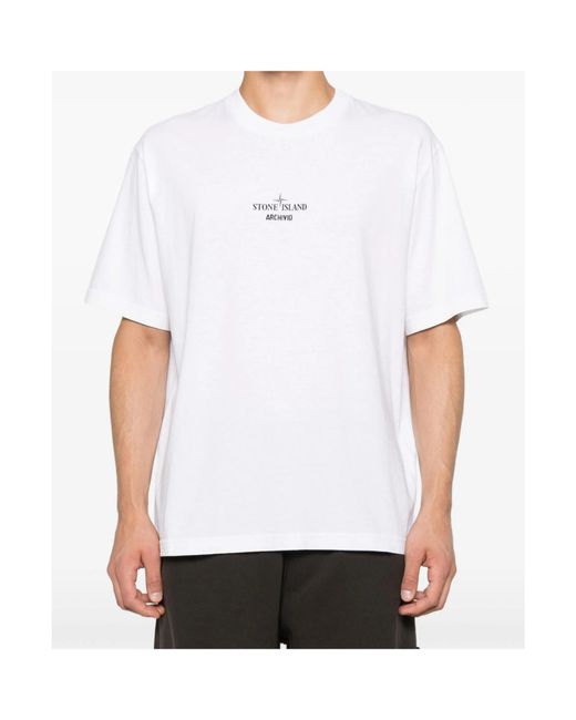 Stone Island White 2100037 Logo-Print T-Shirt for men