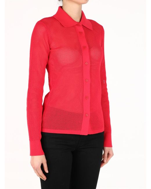 Bottega Veneta Red Mesh Buttoned Cardigan